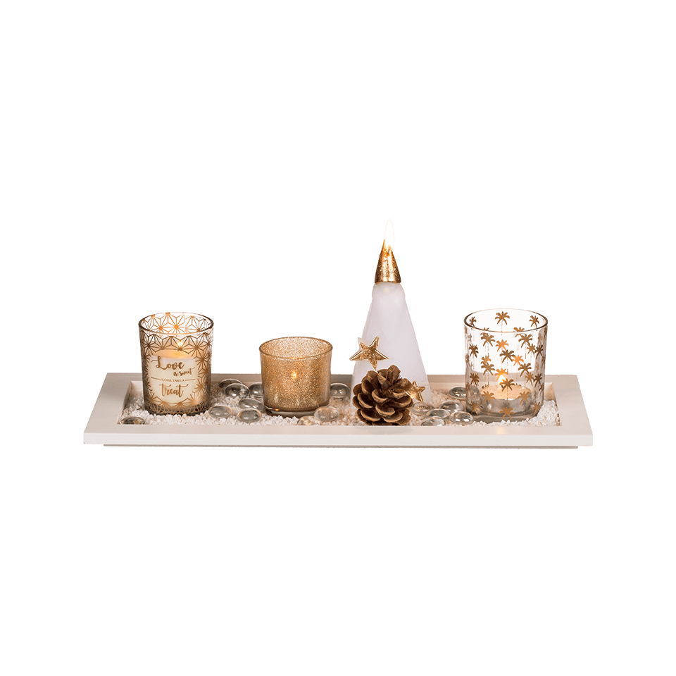 Χριστουγεννιάτικο σετ με λευκή ξύλινη πιατέλα, 36 x 14 εκ