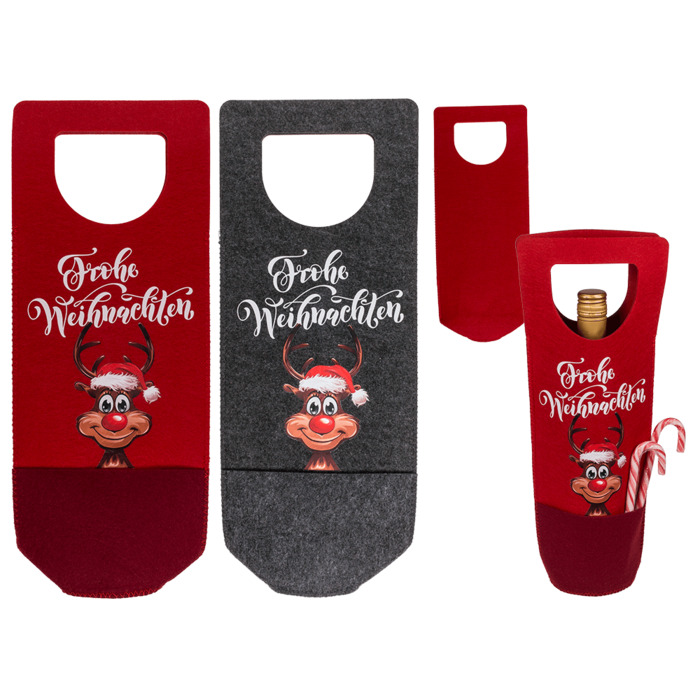 Bottle bag, Rudolph, felt material, ca. 15 x 37 cm