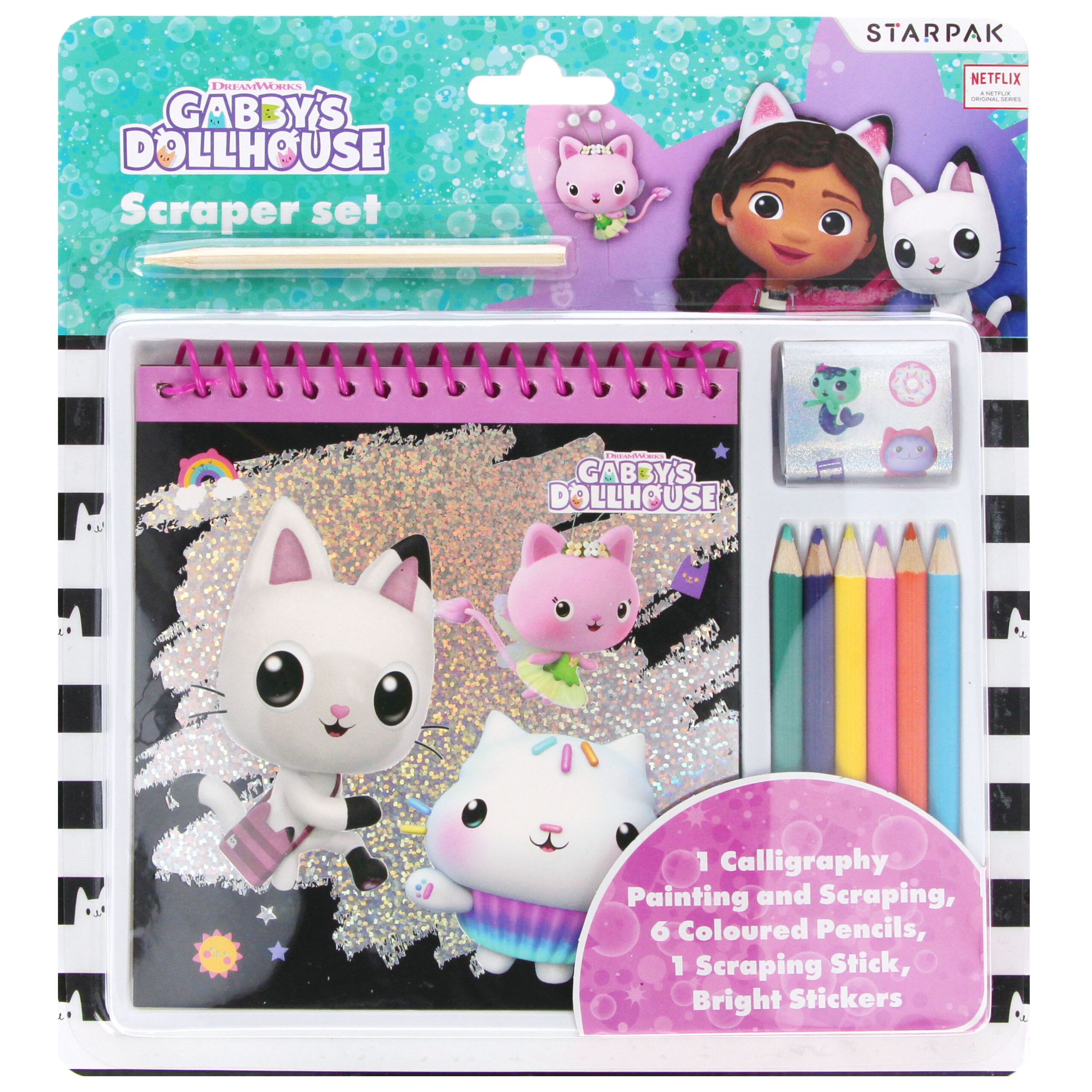Σετ Scratch με Βιβλίο Καλλιγραφίας & Ζωγραφικής, Χρωματιστά Μολύβια, Αυτοκόλλητα