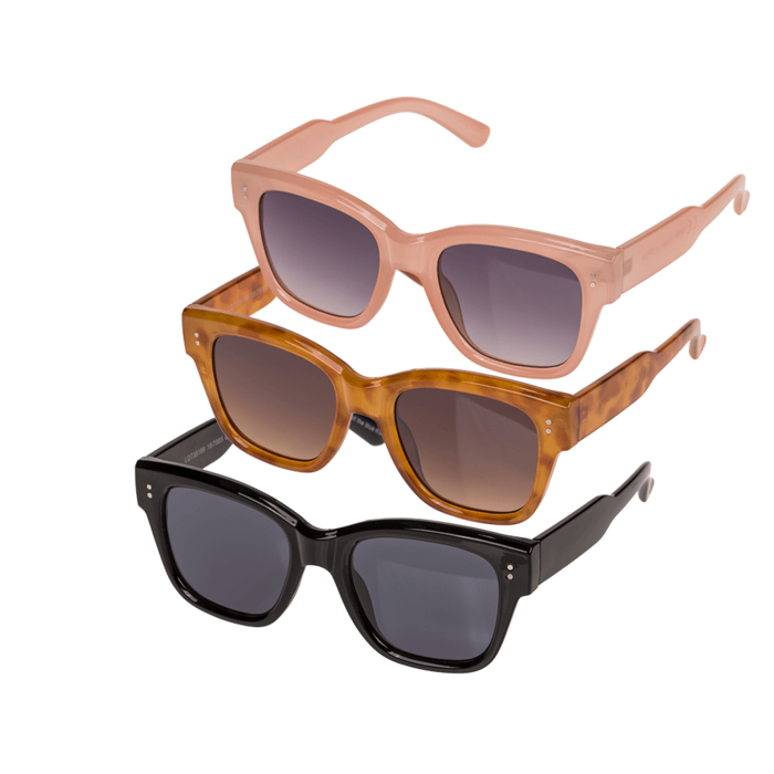 Sunglasses for women,
3 assorted (6x black, 3x light brown, 3x milky pink)